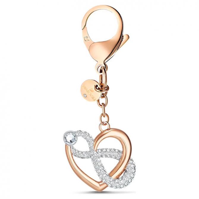 Swarovski White Infinite Bag Charm, Rose Gold Tone