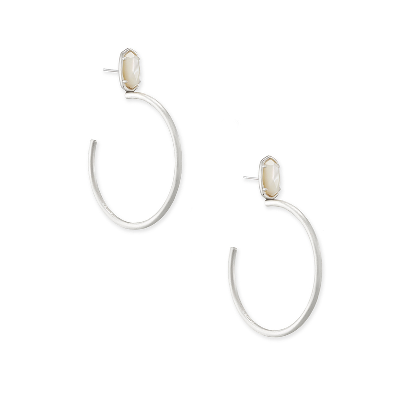 Kendra Scott Small Pepper Silver Hoop Earrings in Ivory MotherOfPearl