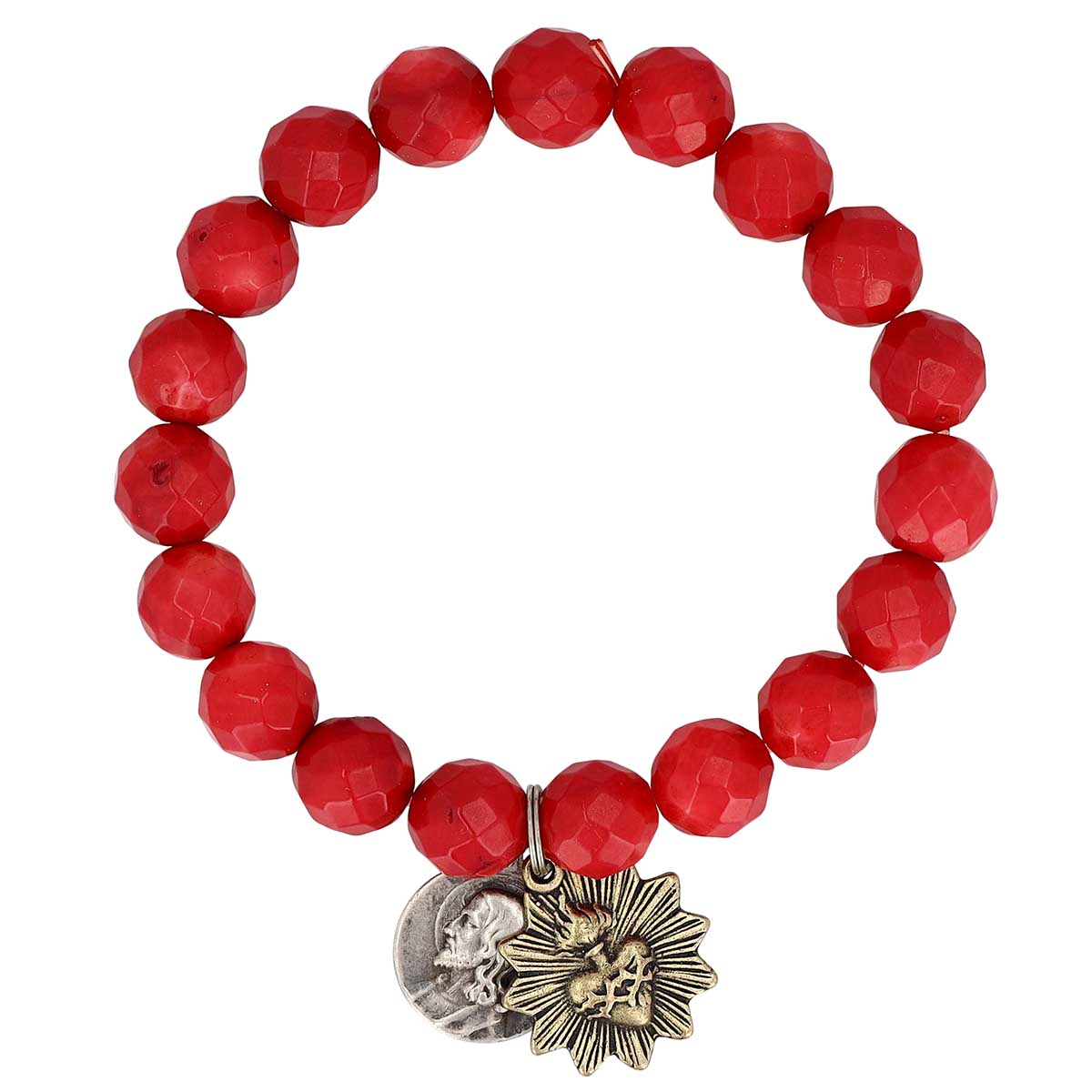 Miracle Icons by Mary Jo Pane Red Coral Faceted 10mm Beaded Bracelet