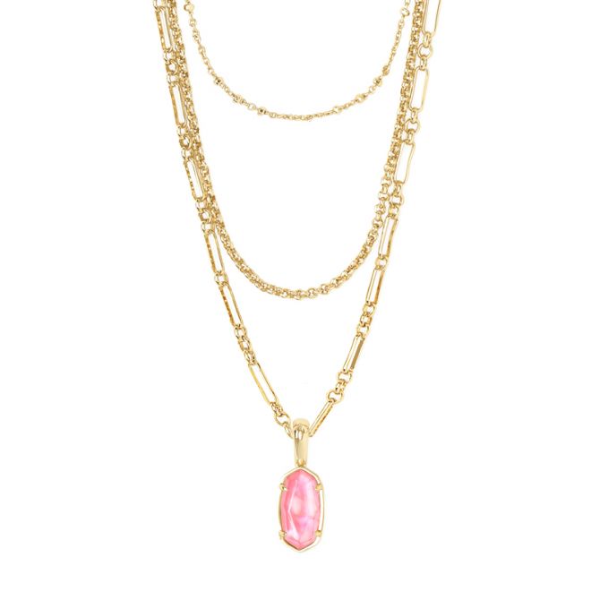 Kendra Scott Elisa Gold Triple Strand Necklace Iridescent Coral Illusion