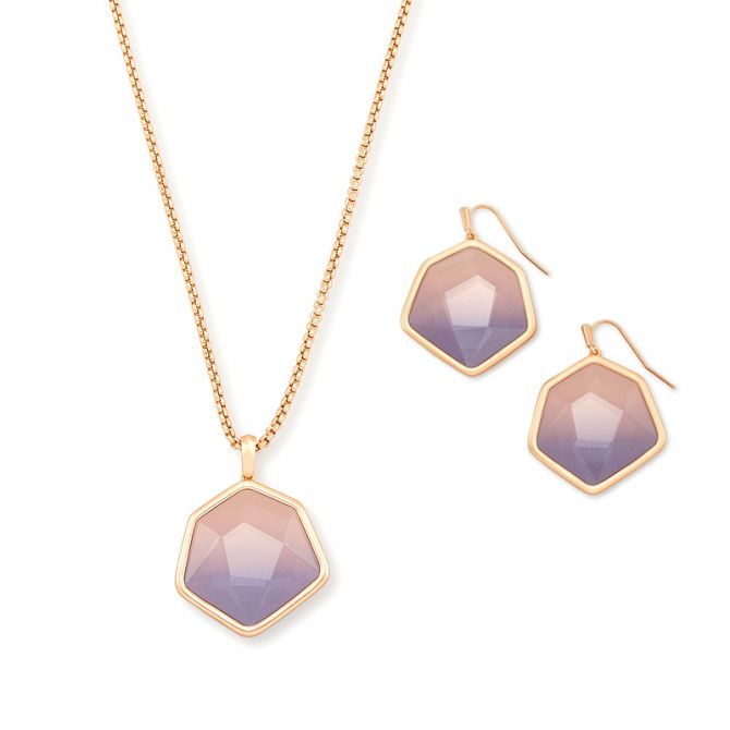 Kendra Scott Vanessa Rose Gold Long Pendant and Drop Earrings, Peach Ombre