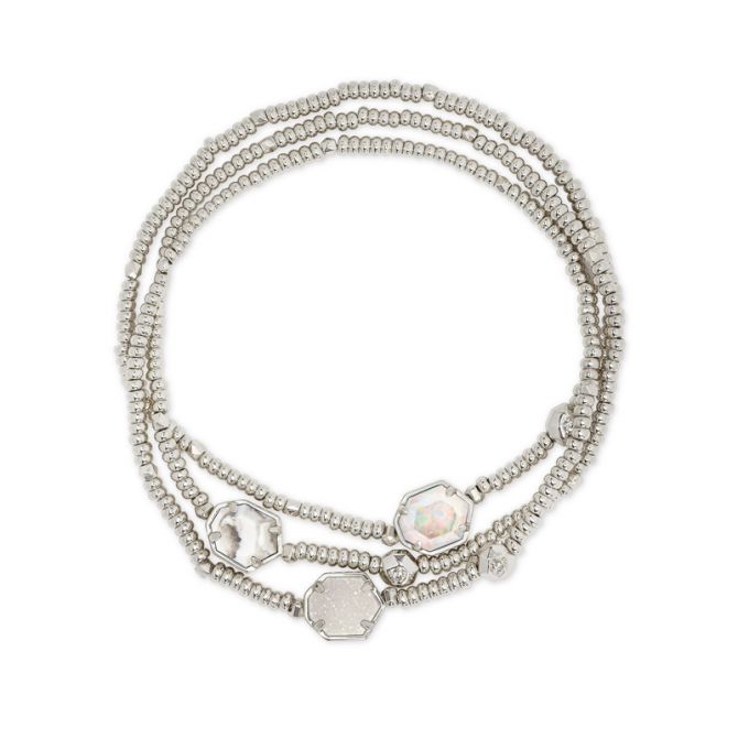 Kendra Scott Tomon Silver Bracelet Set Of 3, White Mix