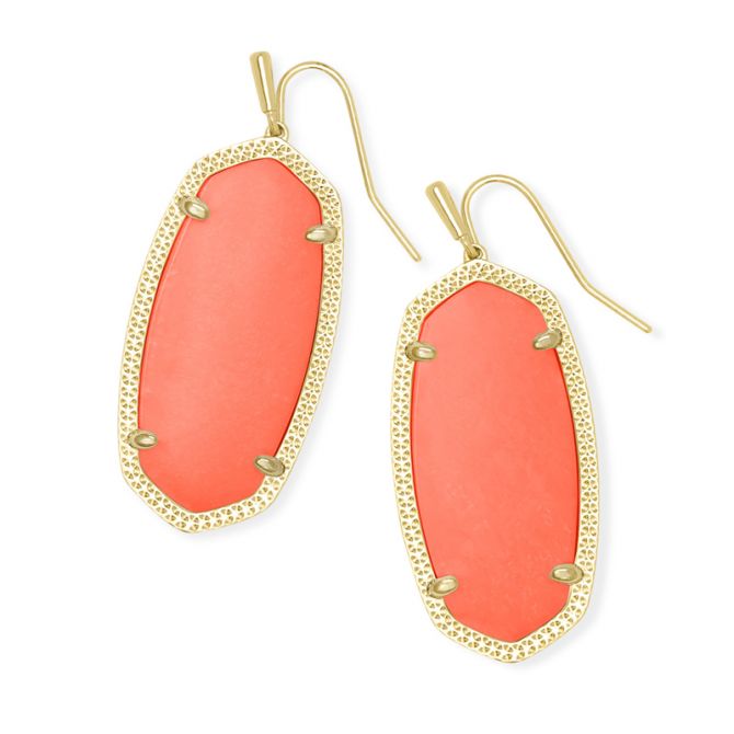 Kendra Scott Elle Gold Drop Earrings, Bright Coral Magnesite