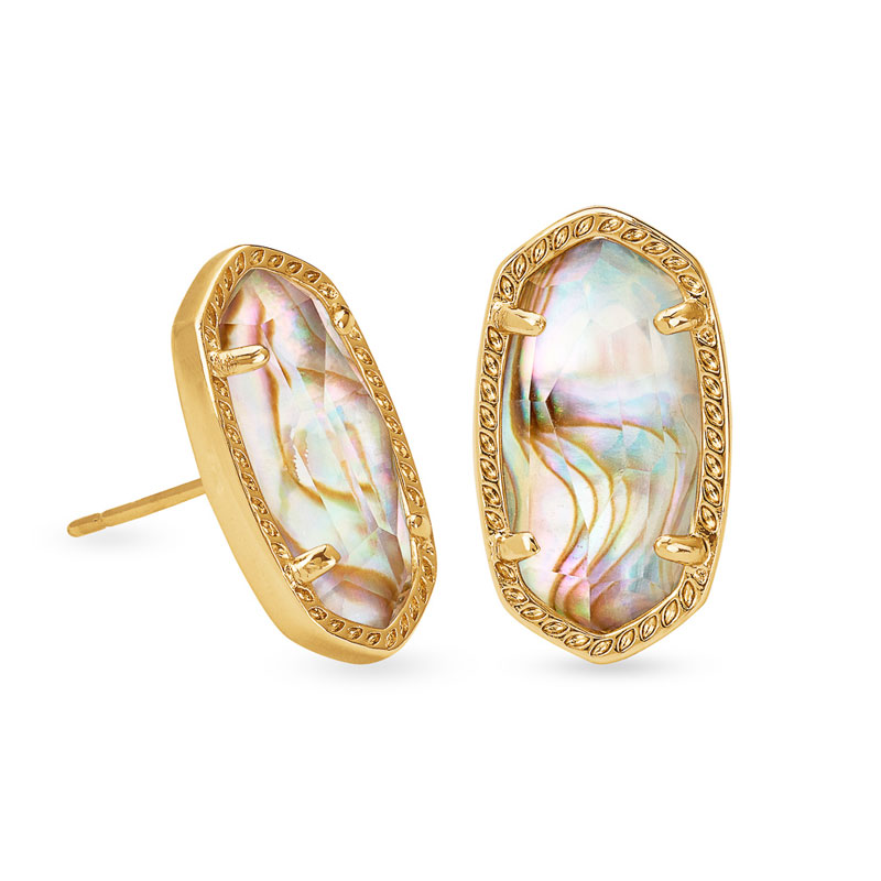 Kendra Scott Vintage Gold Stud Earrings in White Abalone Borsheims