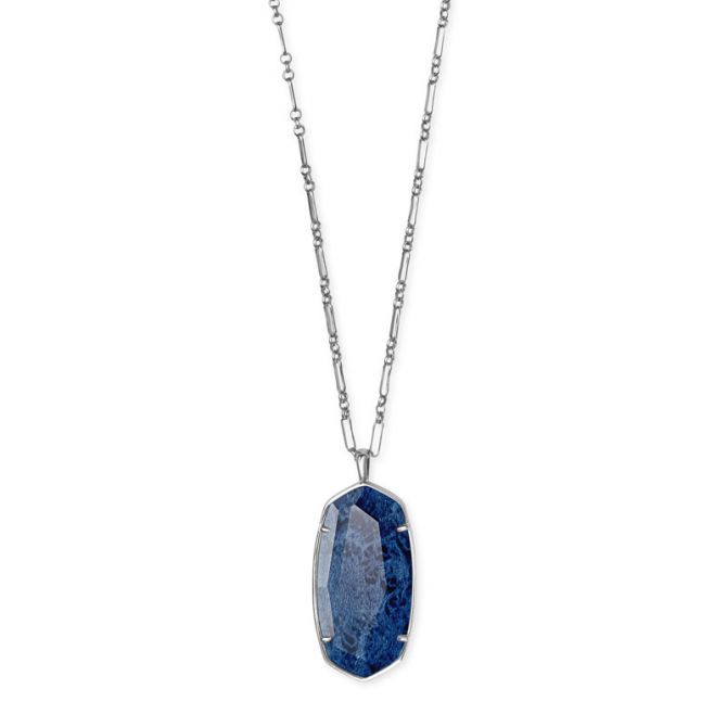 Kendra Scott Faceted Reid Vintage Silver Long Pendant Necklace in Navy Wood