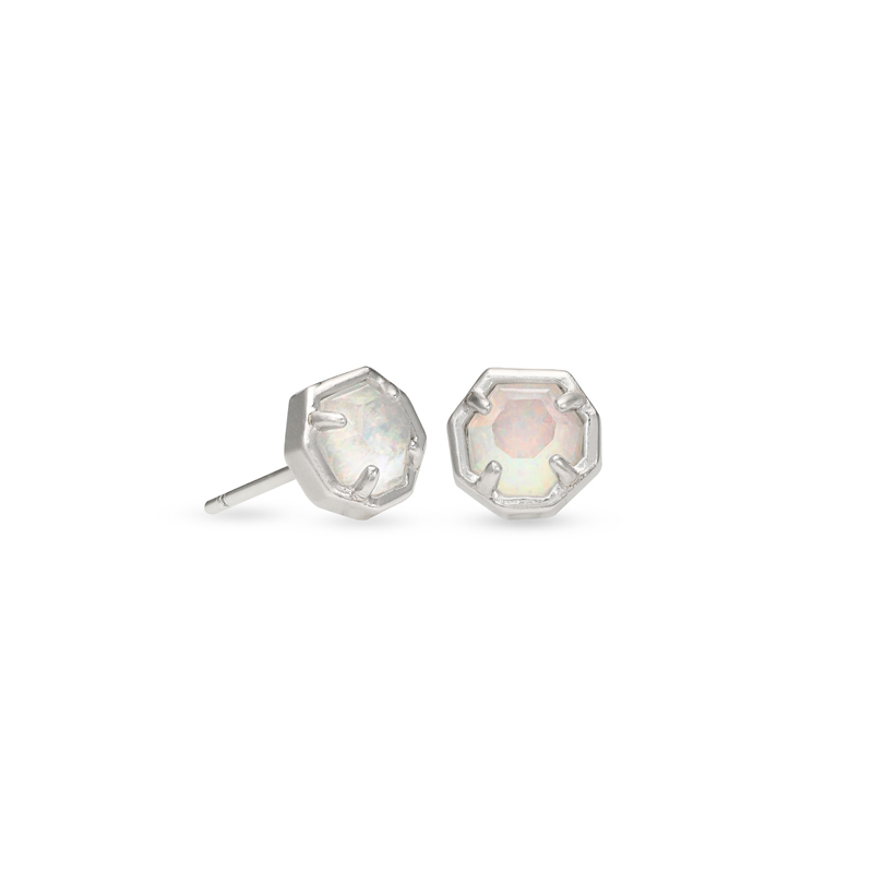 Kendra Scott Nola Silver Stud Earrings, White Kyocera Opal Illusion
