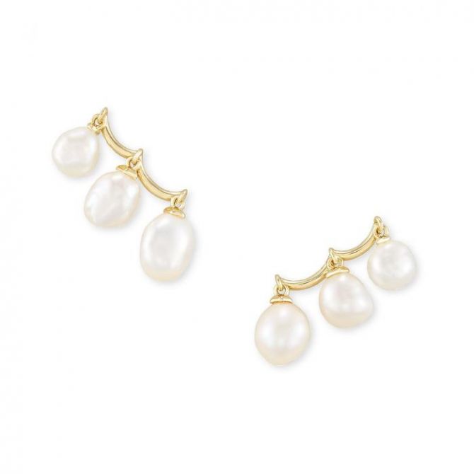 Kendra Scott Gold Scarlet Ear Climber Earrings in White Pearl