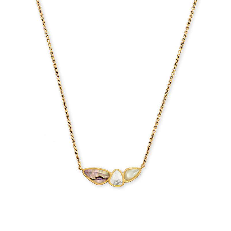 Kendra Scott Ivy Vintage Gold Tone Pendant Necklace in White Mix