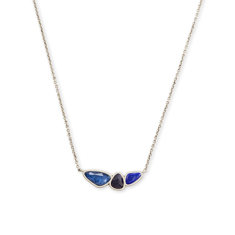 Kendra Scott Ivy Vintage Silver Tone Pendant Necklace in Navy Mix