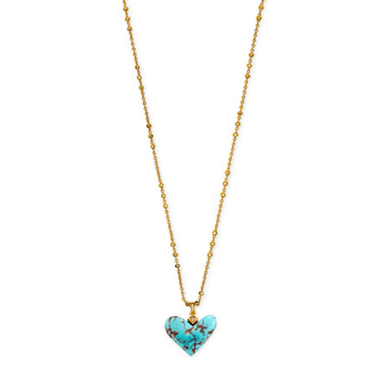 Kendra Scott Poppy Heart Vintage Gold Tone Pendant Necklace in Turquoise