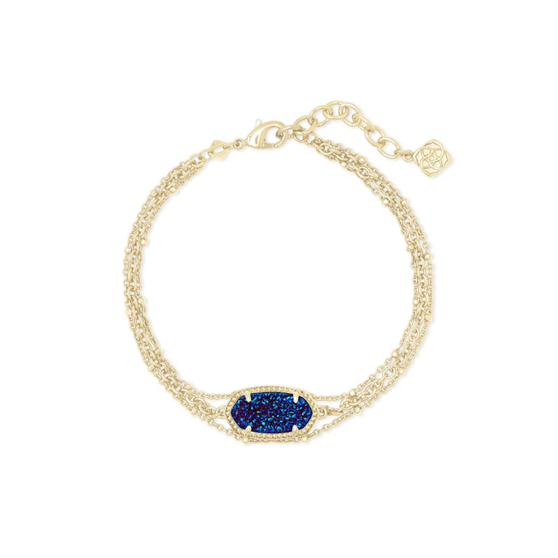 Kendra Scott Elaina Gold Tone Multi Strand Bracelet in Indigo Blue Drusy