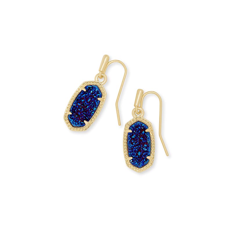 Kendra Scott Lee Gold Tone Drop Earrings in Indigo Blue Drusy
