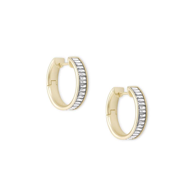 Kendra Scott Jack Gold Tone Hoop Earrings in White Crystal