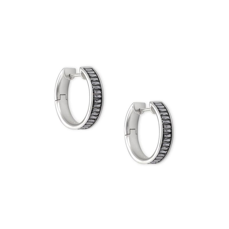 Kendra Scott Silver Tone  Hoop Earrings in Charcoal Grey Crystal