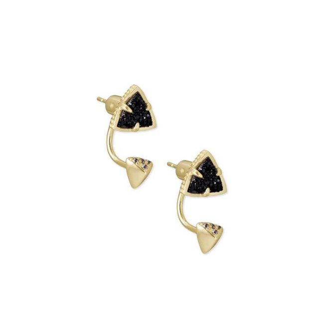 Kendra Scott Perry Perry Gold Tone Ear Jacket Earrings in Black Drusy