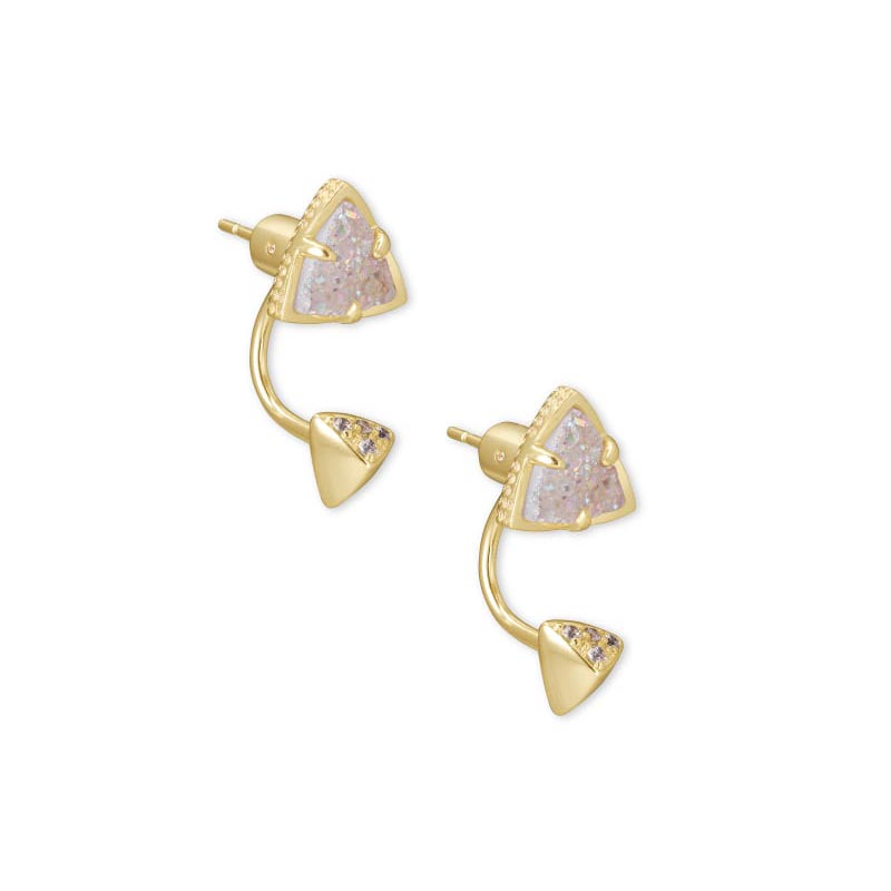 Kendra Scott Perry Gold Tone Ear Jacket Earrings in Iridescent Drusy