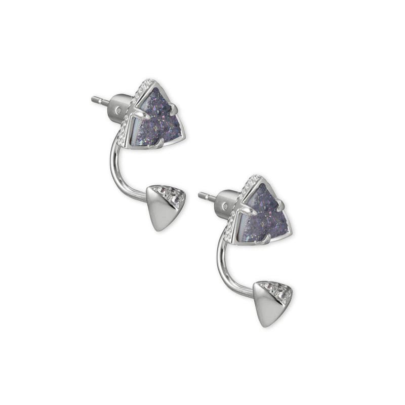 Kendra Scott Perry Silver Tone Ear Jacket Earrings in Steel Grey Drusy