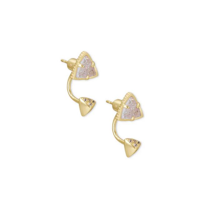 Kendra Scott Perry Gold Tone Ear Jacket Earrings in Iridescently Drusy