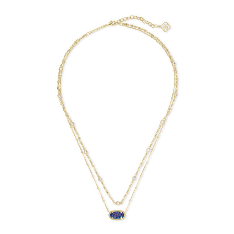 Kendra Scott Elisa Gold Tone Multi Strand Necklace in Indigo Blue Drusy