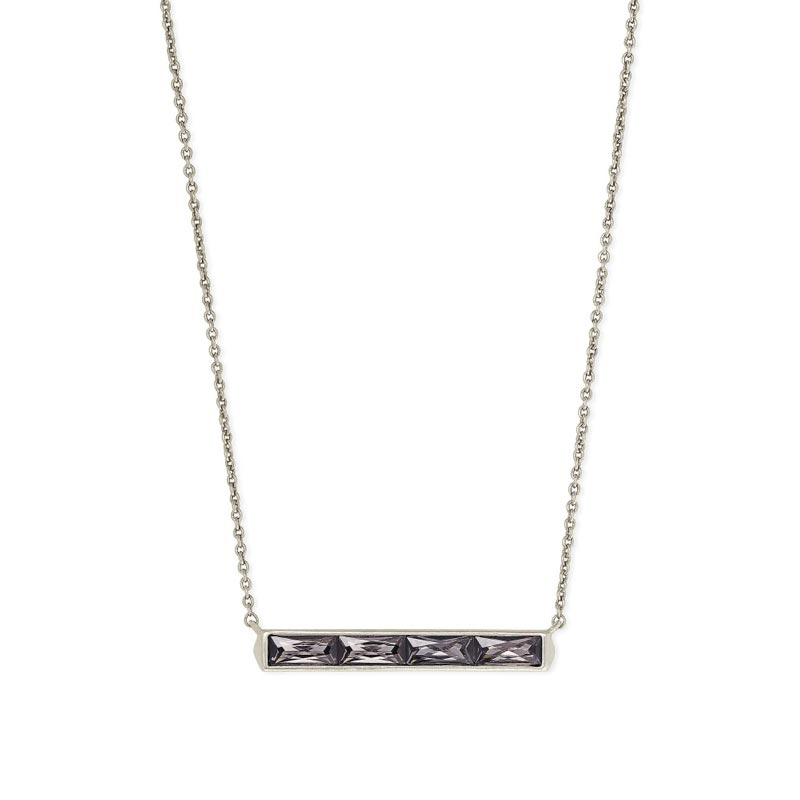 Kendra Scott Jack Silver Tone Pendant Necklace in Charcoal Grey Crystal