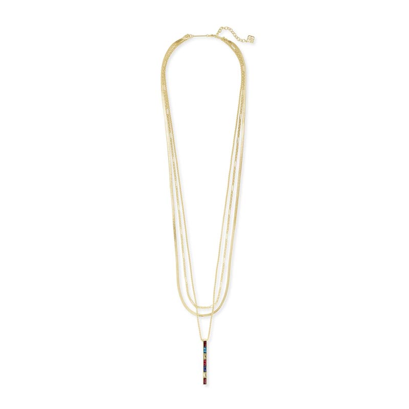 Kendra Scott Jack Gold Tone Multi Strand Necklace in Multi Crystal