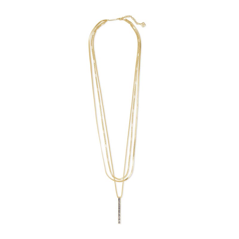 Kendra Scott Jack Gold Tone Multi Strand Necklace in White Crystal