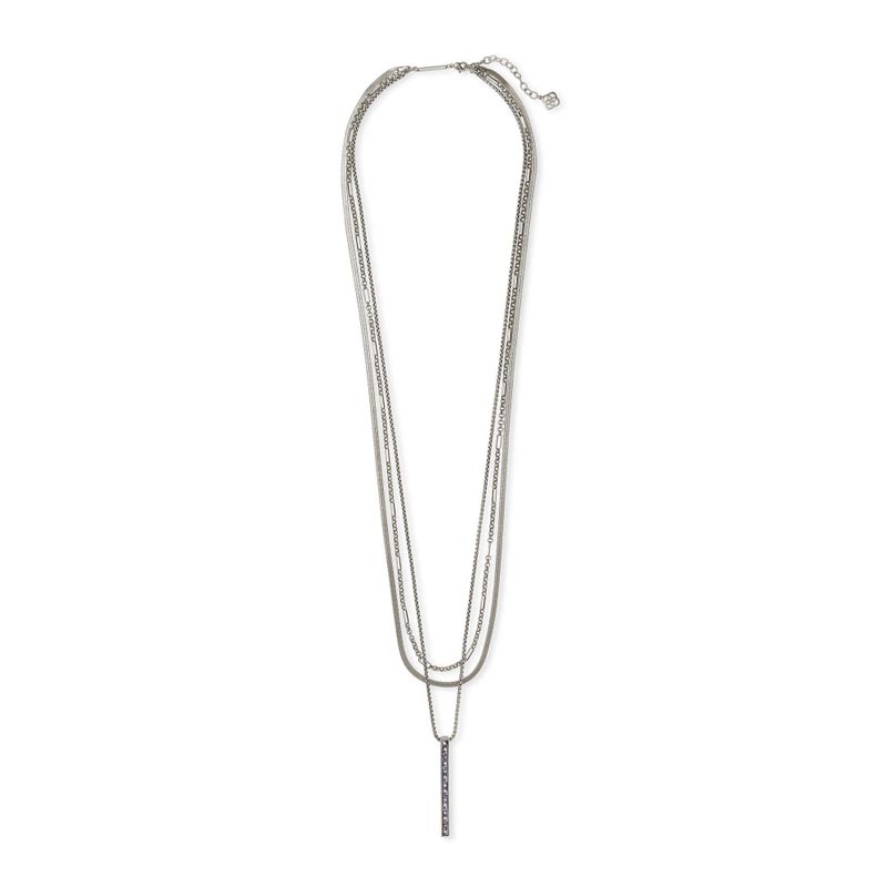 Kendra Scott Jack Silver Tone Multi Strand Necklace in Charcoal Grey Crystal
