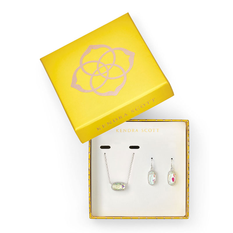 Kendra Scott Bright Silver Satellite Elisa Necklace & Lee Earrings Gift Set