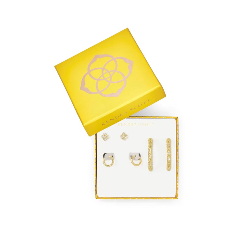 Kendra Scott Maggie Small Hoops, Huggies & Rue Studs Gift Set in Gold Tone