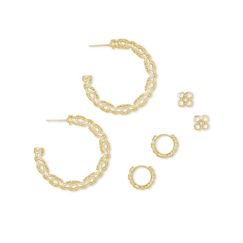 Kendra Scott Maggie Small Hoops, Huggies & Rue Studs Gift Set in Gold Tone