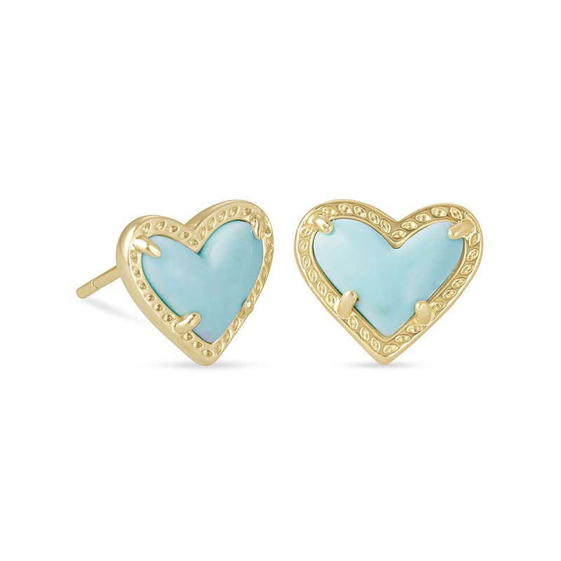 Kendra Scott Ari Heart Delicate Gold Tone Earrings in Light Blue Magesite