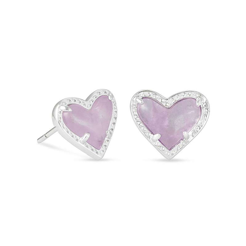 Kendra Scott Ari Heart Delicate Silver Tone Earrings in Amethyst
