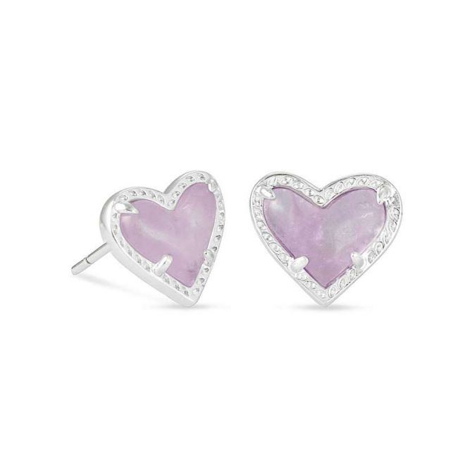 Kendra Scott Ari Heart Delicate Silver Tone Earrings in Amethyst