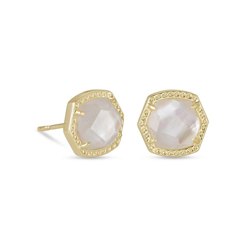 Kendra Scott Davie Gold Tone Stud Earrings in Ivory Mother of Pearl