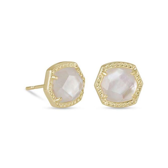 Kendra Scott Davie Gold Tone Stud Earrings in Ivory Mother of Pearl