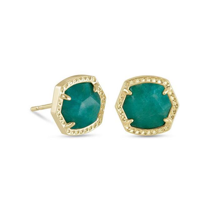 Kendra Scott Davie Gold Tone Stud Earrings in Dark Teal Amazonite