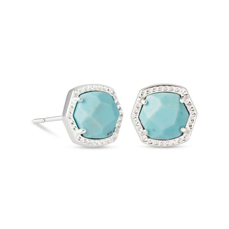 Kendra Scott Davie Silver Tone Stud Earrings in Light Blue Magnesite