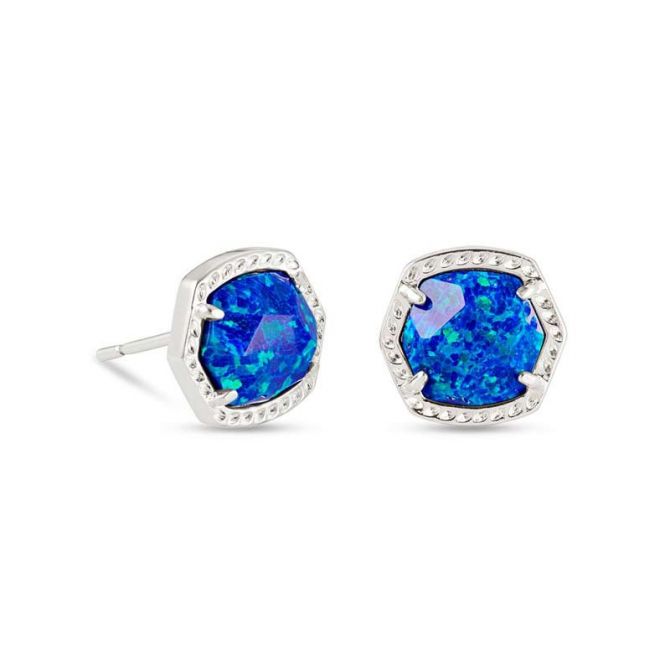 Kendra Scott Davie Silver Tone Stud Earrings in Royal Blue Opal
