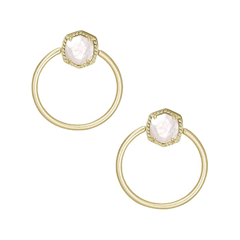 Kendra Scott Gold Tone Davie Open Frame Earrings in Ivory Mother of Pearl