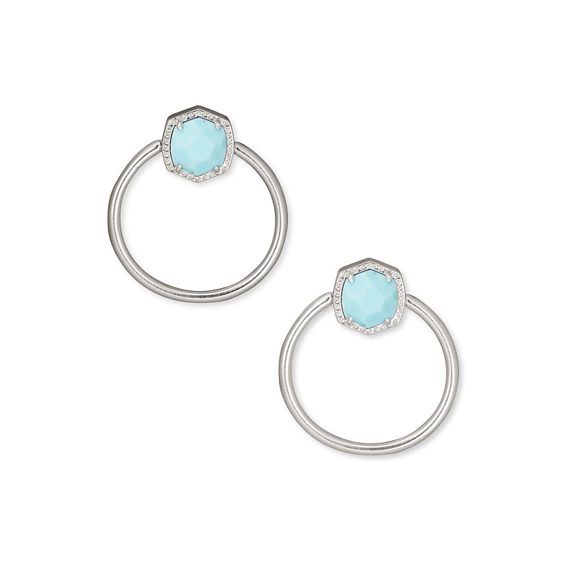 Kendra Scott Davie Silver Tone Hoop Earrings in Light Blue Magnesite