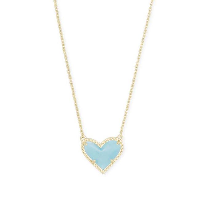 Kendra Scott Ari Heart Gold Tone Pendant Necklace in Light Blue Manesite