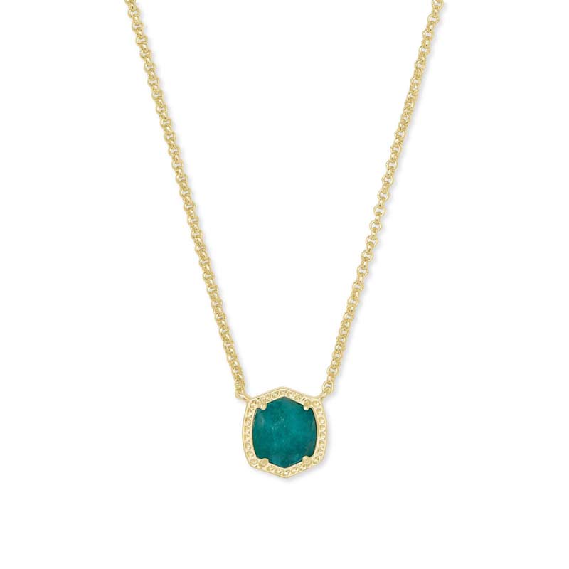 Kendra Scott Davie Gold Tone Pendant Necklace in Dark Teal Amazonite
