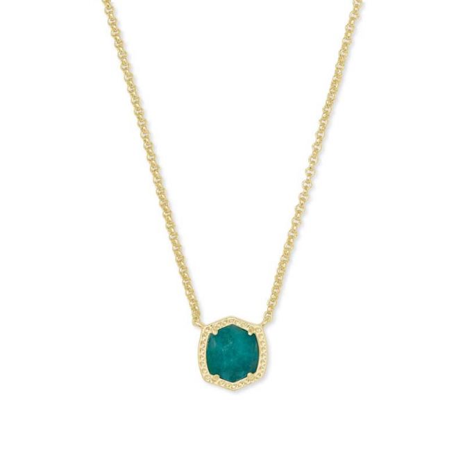 Kendra Scott Davie Gold Tone Pendant Necklace in Dark Teal Amazonite
