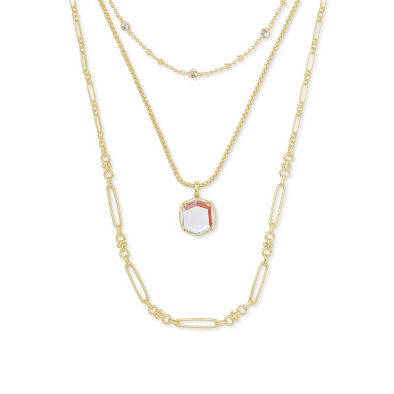 Kendra Scott Davis Gold Tone Triple Strand Necklace in Dichroic Glass
