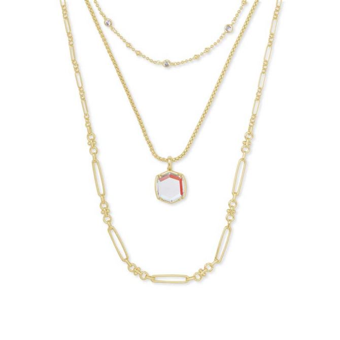 Kendra Scott Davis Gold Tone Triple Strand Necklace in Dichroic Glass