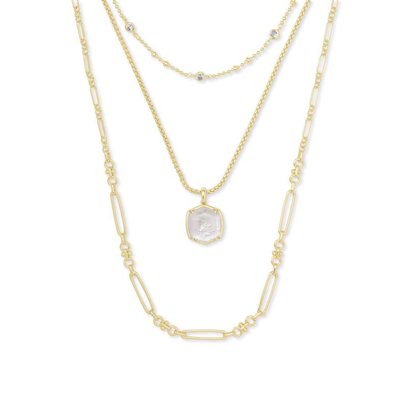 Kendra Scott Davis Gold Tone Triple Strand Necklace in Ivory Mother of Pearl