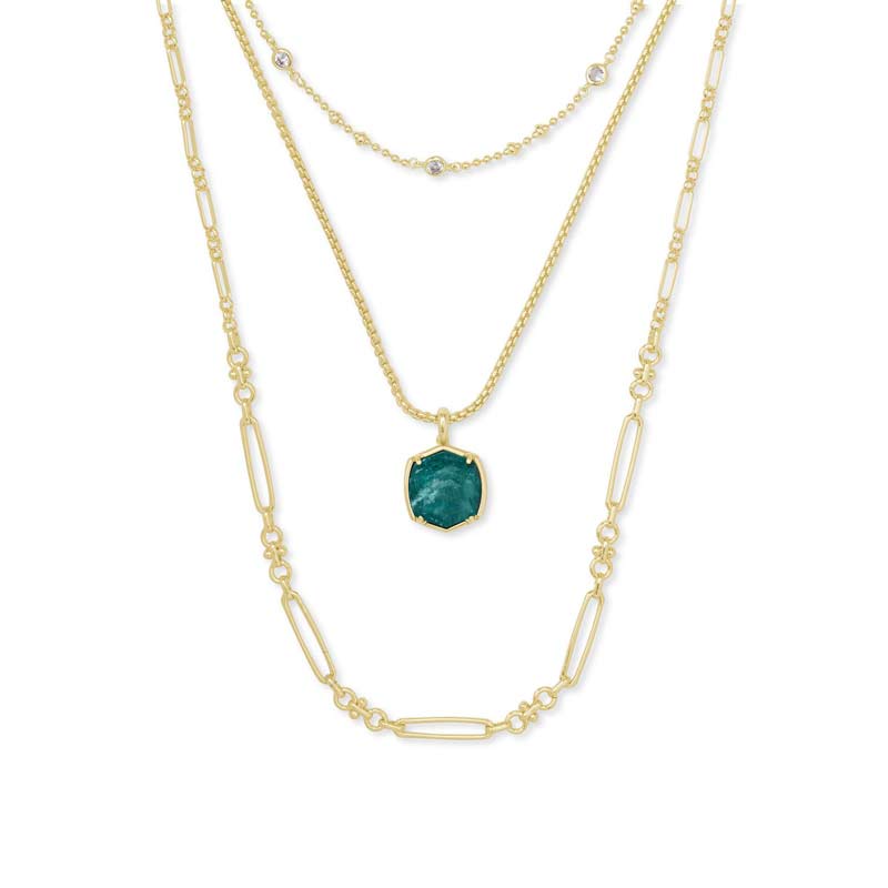Kendra Scott Davis Gold Tone Triple Strand Necklace in Dark Teal Amazonite