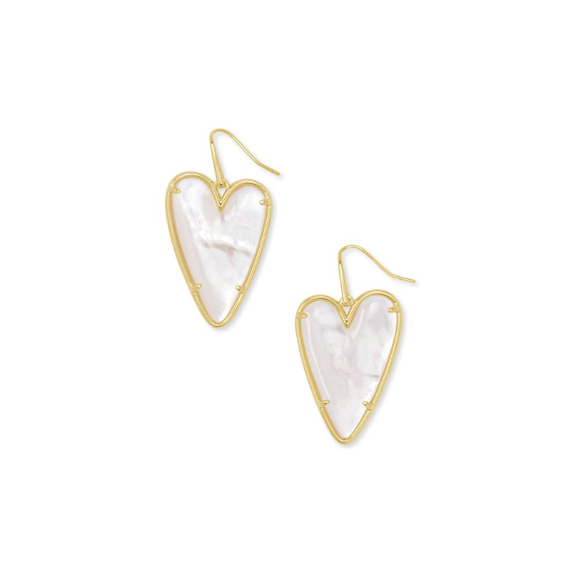 Kendra Scott Ansley Heart Gold Tone Drop Earrings in Ivory Mother of Pearl
