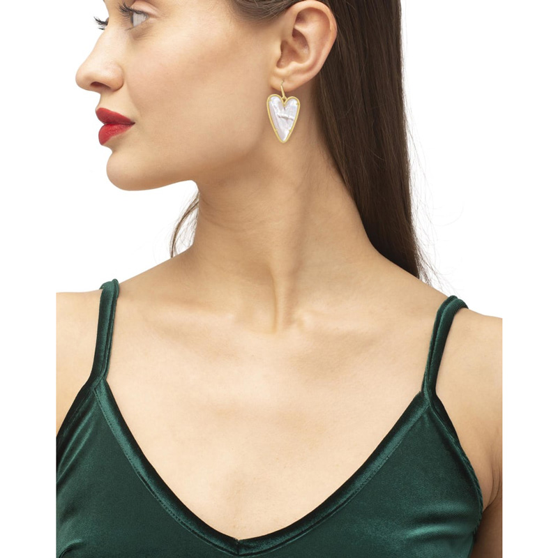 Kendra Scott Ansley Heart Gold Tone Drop Earrings in Ivory Mother of Pearl