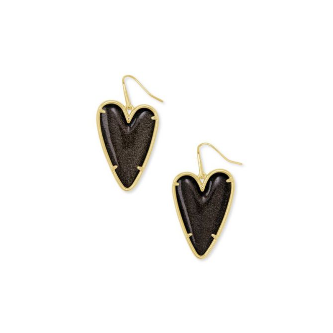 Kendra Scott Ansley Heart Gold Tone Drop Earrings in Gold Tone Obsidian